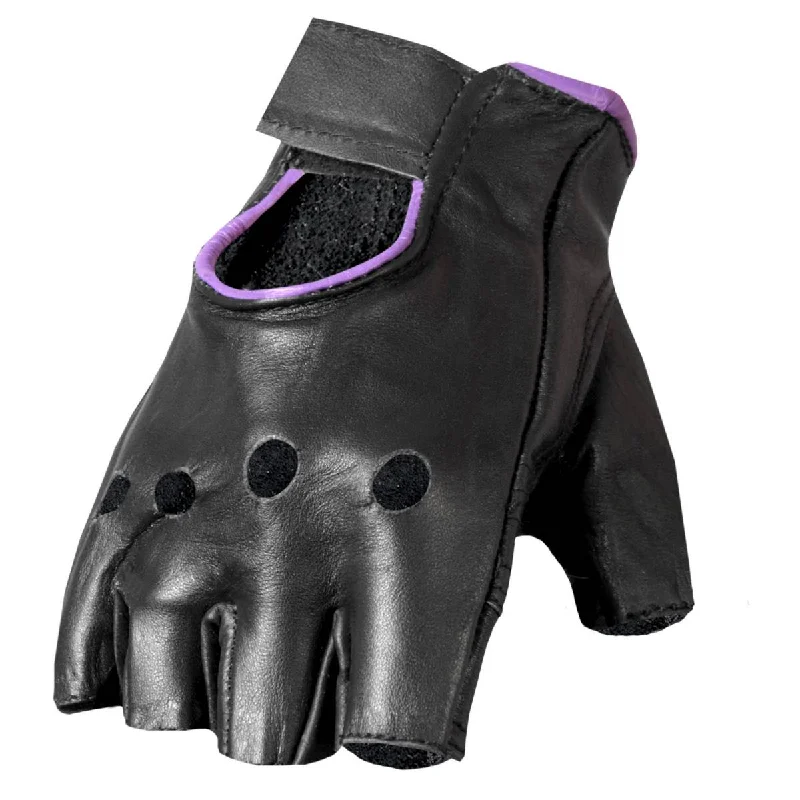 waterproof gloves for snow shoveling-Goggles for tight turns-Hot Leathers GVL1005 Ladies Purple Piping Fingerless Gloves