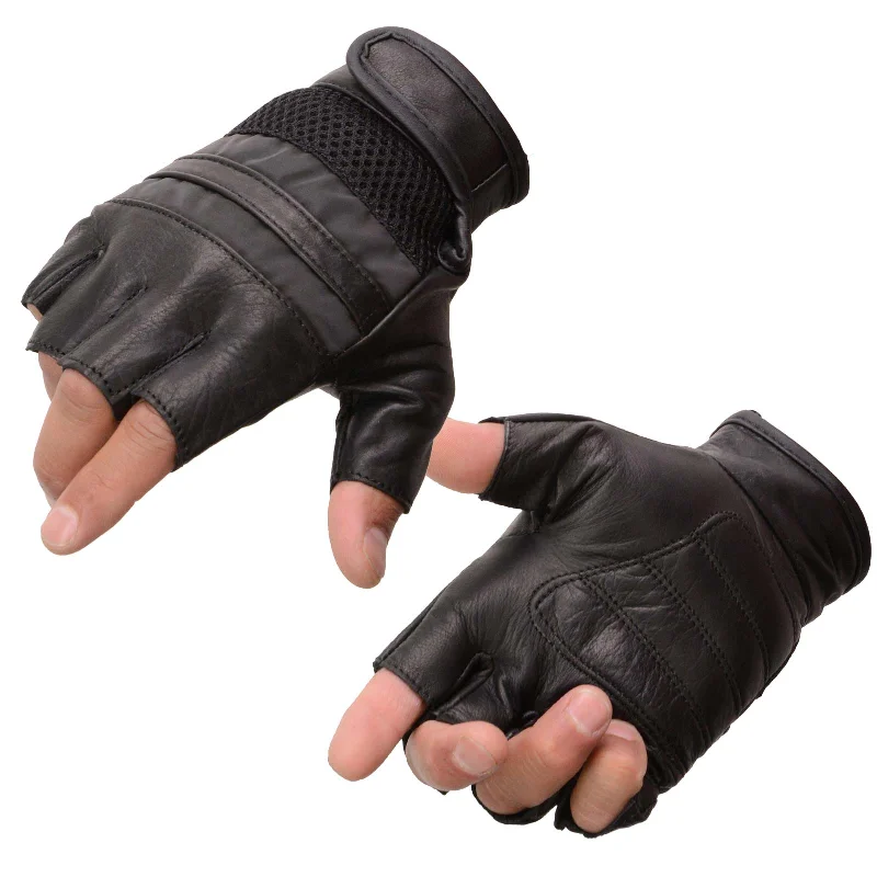 long gloves for winter outfits-Goggles with neutral tones-Milwaukee Leather MG7548 Men's Black Leather Mesh Gel Palm Fingerless Reflective Motorcycle Gloves