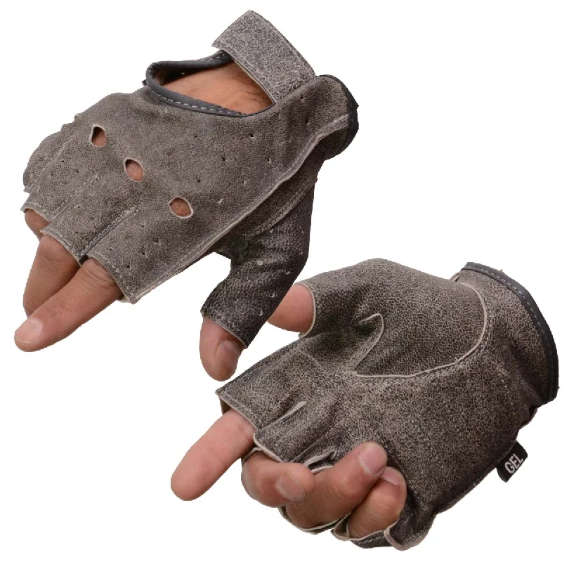 waterproof gloves for rain protection-Goggles for rugged terrain-Milwaukee Leather MG7557 Men's Grey Leather Gel Padded Palm Fingerless Motorcycle Hand Gloves W/ Breathable ‘Open Knuckle’