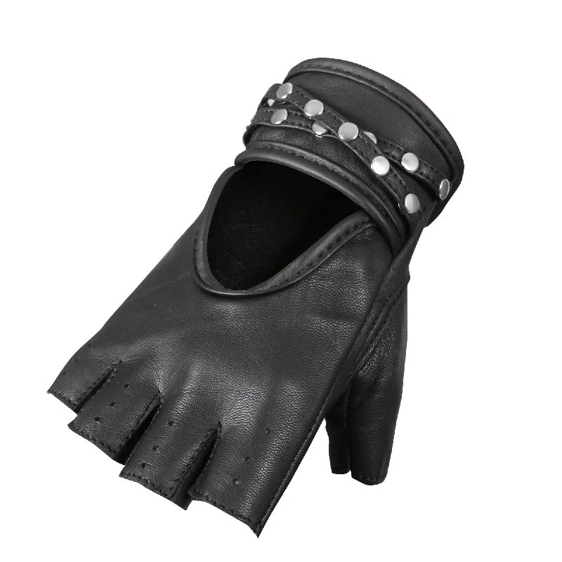 warm gloves for working in snow-Goggles with cool tones-Hot Leathers GVL1010 Ladies Fingerless Gel Palm Gloves with Studs