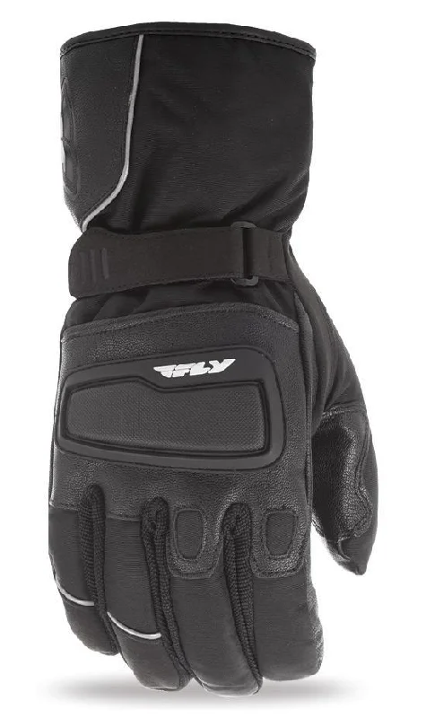 warm fleece-lined gloves for men-Goggles with fun logos-Fly Racing 'Xplore' Black Leather Snowmobile Gloves