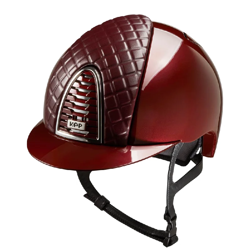 Helmet with Fine Fit-Riding Helmet Cromo 2.0 Metal - Burgundy Milano Leather Front by KEP