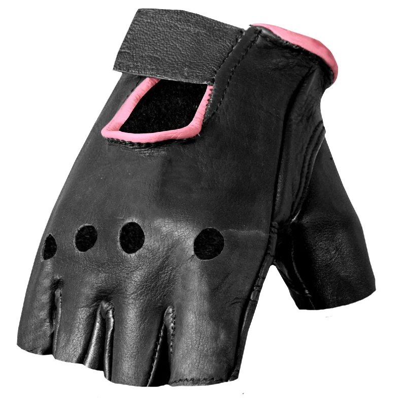 soft knitted gloves for extra warmth-Goggles for backcountry skiing-Hot Leathers GVL1006 Ladies Pink Piping Fingerless Gloves