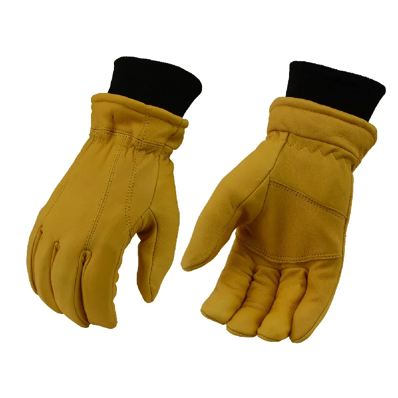 soft leather gloves for working in snow-Goggles with vibrant hues-M Boss Motorcycle Apparel BOS37546 Men's Yellow and Black Full Grain Deerskin Leather Motorcycle Gloves