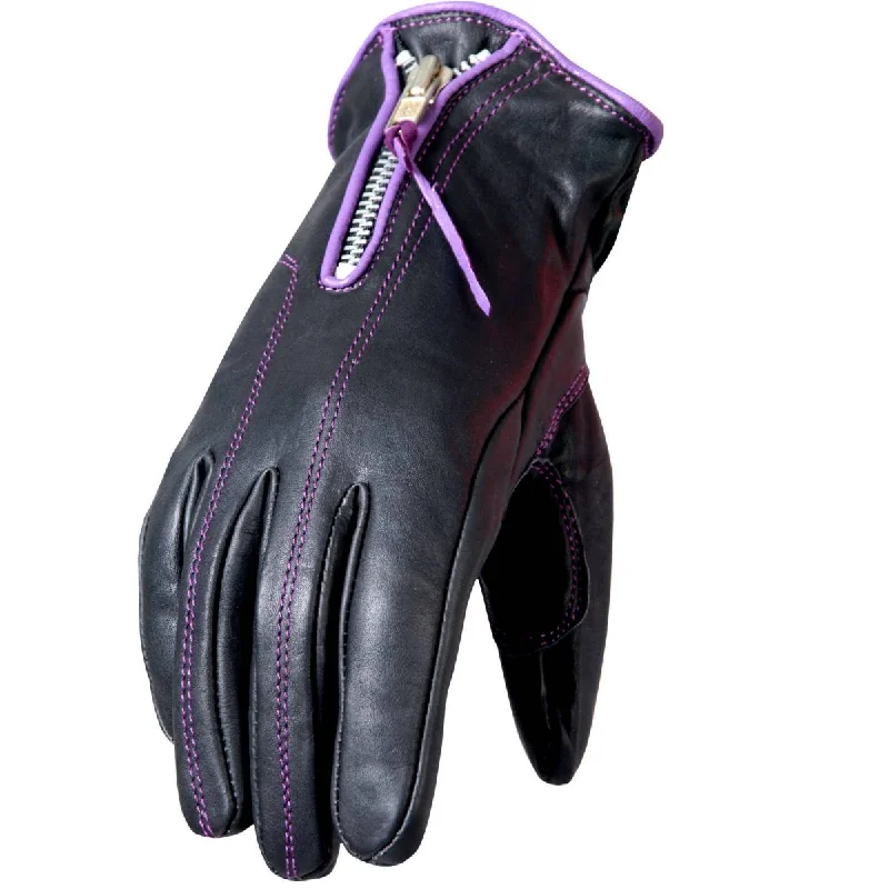 stylish gloves for everyday cold weather-Goggles for dirt biking-Hot Leathers GVL1008 Ladies Driving Gloves with Purple Piping