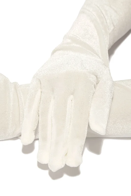 long wool gloves for winter cold protection-Goggles with satin finishes-So Tempting Faux Velvet Gloves - White