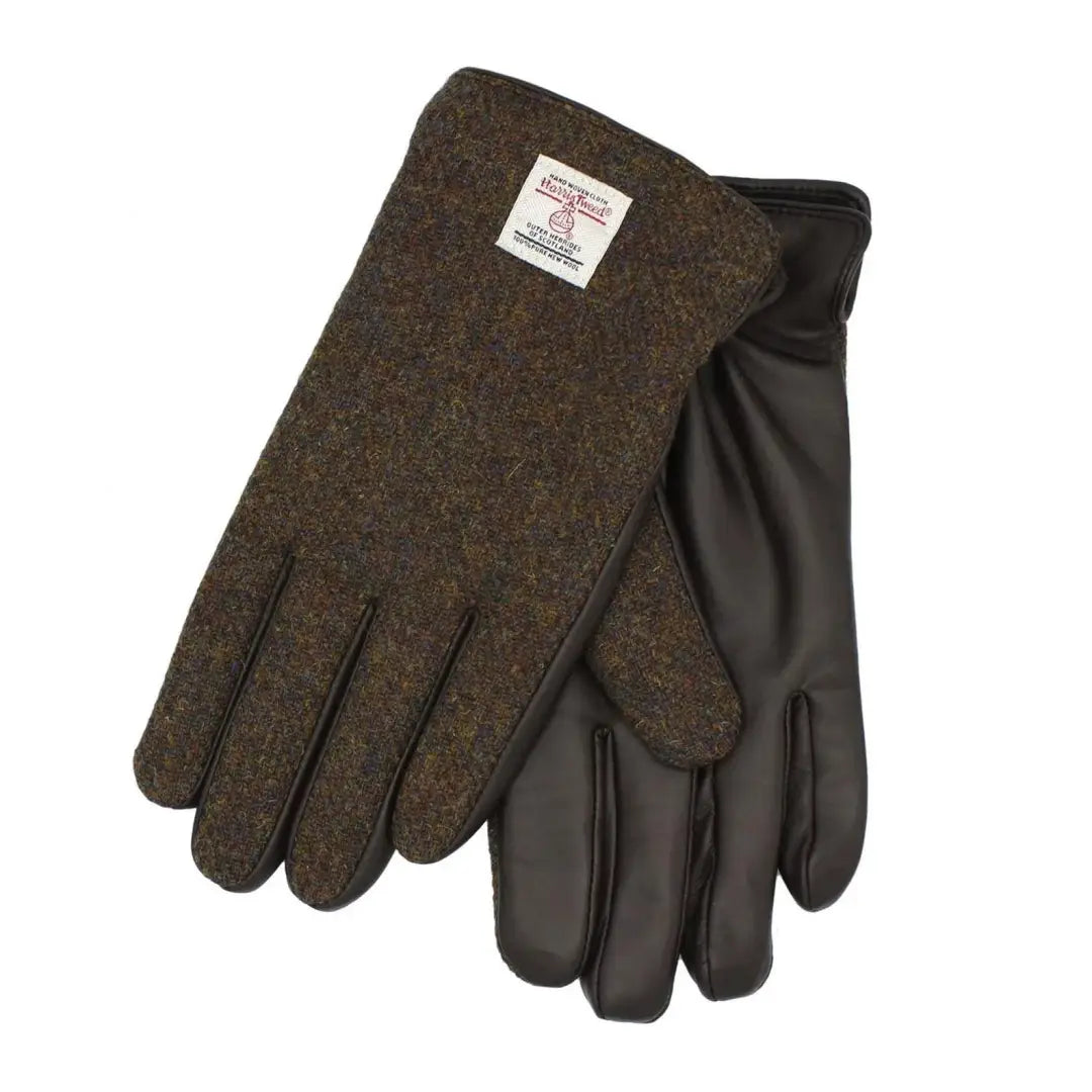 winter gloves for outdoor work-Goggles with vintage style-Heather Grant Harris Tweed And Leather Men's Gloves