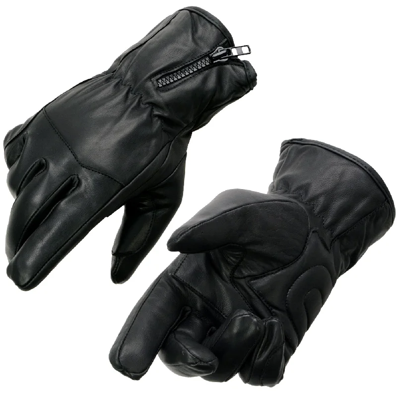 cold weather gloves for men-Goggles for long sessions-Milwaukee Leather MG7575 Men's Black Premium Leather Long Wrist Gloves with Zipper Top