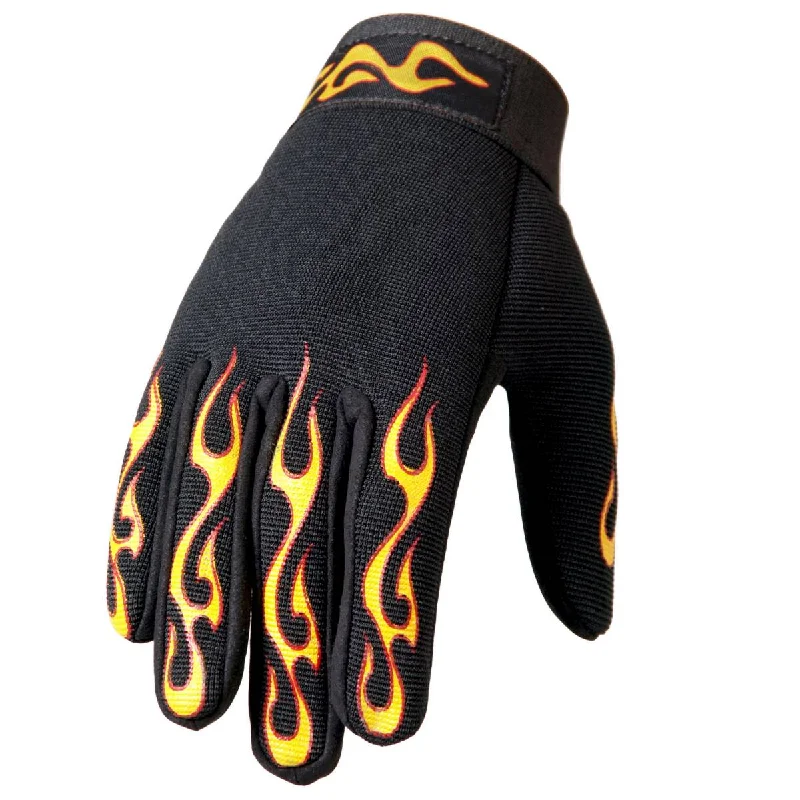 heavy-duty gloves for working in snowstorms-Goggles with subtle accents-Hot Leathers GVM2004 Yellow and Red Flame Mechanics Gloves