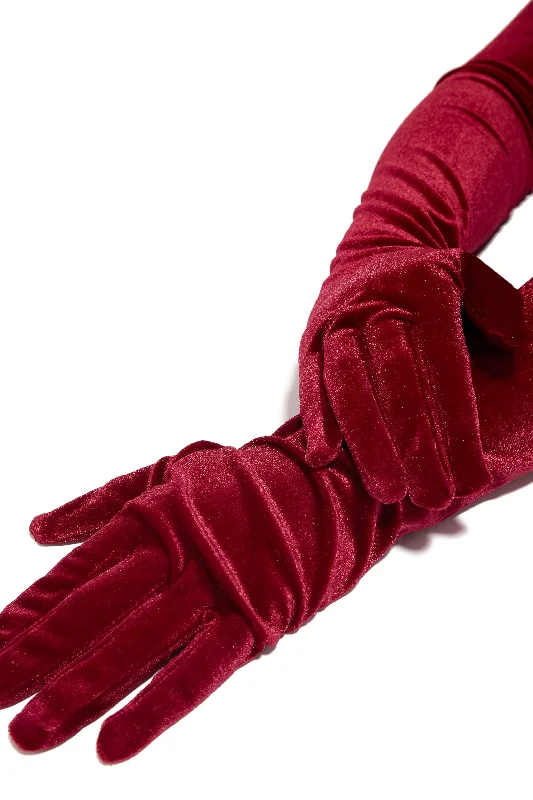 insulated gloves for snow and rain protection-Goggles for trail skiing-So Tempting Faux Velvet Gloves - Red