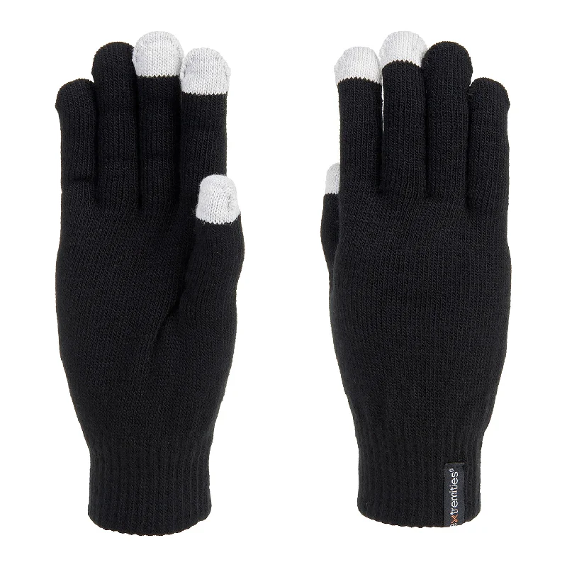 waterproof gloves for snow activities with warm lining-Goggles with padded seals-Extremities Thinny Touch Glove - Black - One Size