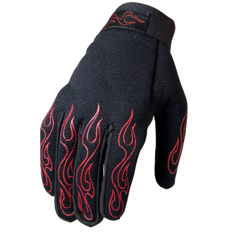 cold-weather gloves for high winds-Goggles with UV-blocking lenses-Hot Leathers GVM2002 Uni-Sex Black 'Red Flames' Textile Mechanic Gloves