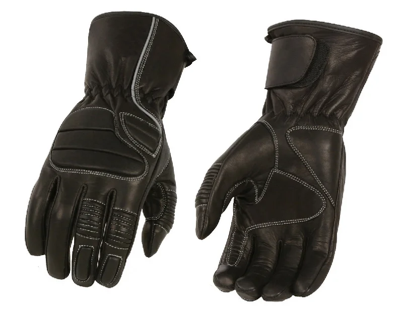 waterproof leather gloves for snow-Goggles with ventilated seals-M Boss Motorcycle Apparel BOS37500 Men's Black Thermal Lined Padded Back Gauntlet Gloves with Reflective Piping