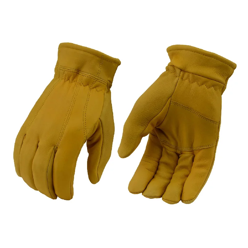 thermal gloves for snow protection-Goggles for day trips-M Boss Motorcycle Apparel BOS37545 Men's Yellow Full Grain Deerskin Leather Motorcycle Gloves