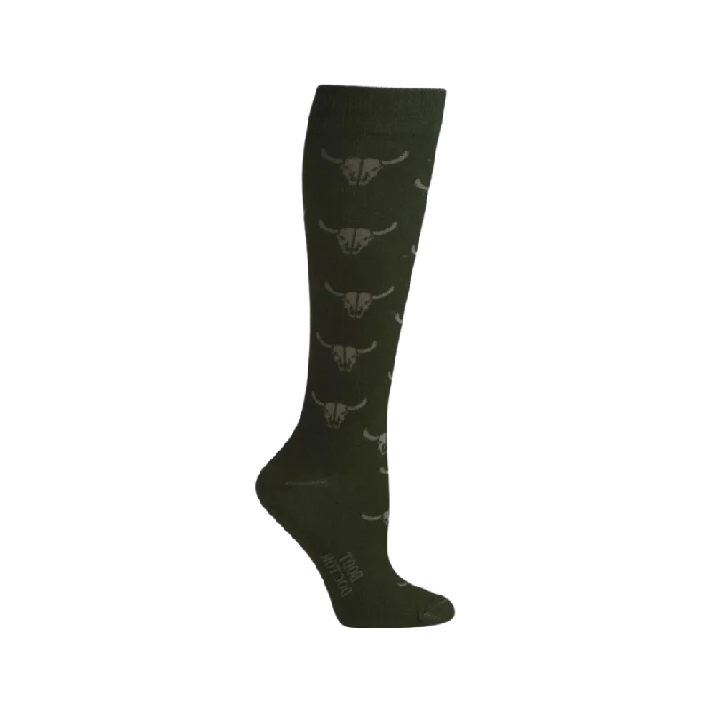 compression socks for extreme cold-  Boot Doctor Women's Brown Bull Skull Over The Calf Socks