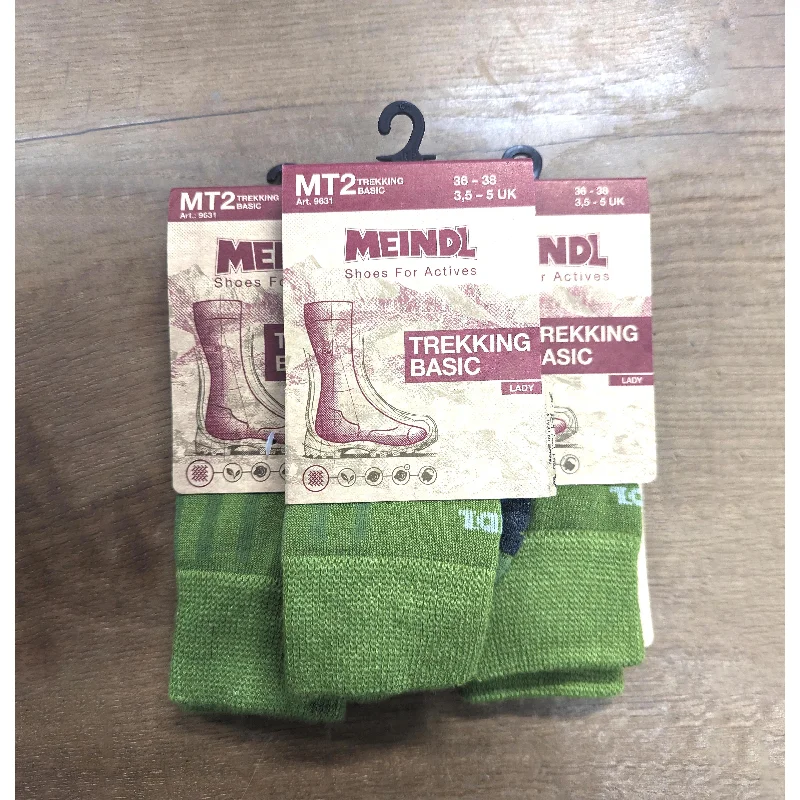 compression socks for skiing comfort-  Meindl MT2 Women's Trekking Basic Socks - Green (3 Pair Pack)