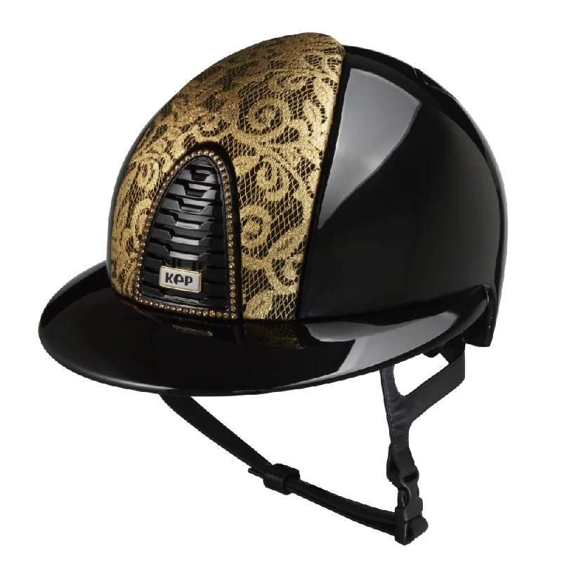 Helmet with High Fit-Riding Helmet Cromo 2.0 Polish Polo & Swarovski Frame - Gold Lace by KEP