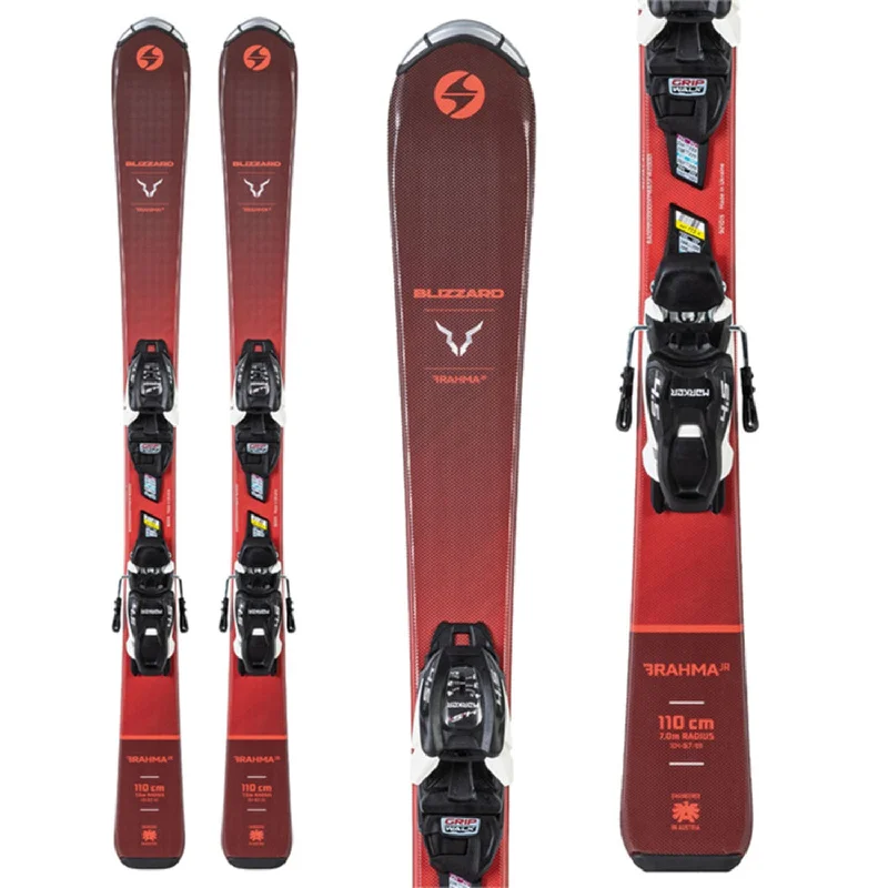 Ski bindings for your ski vacation trip-Blizzard Kids' Brahma Jr Skis w/7.0 FDT 70mm BK/WH Bindings 2024