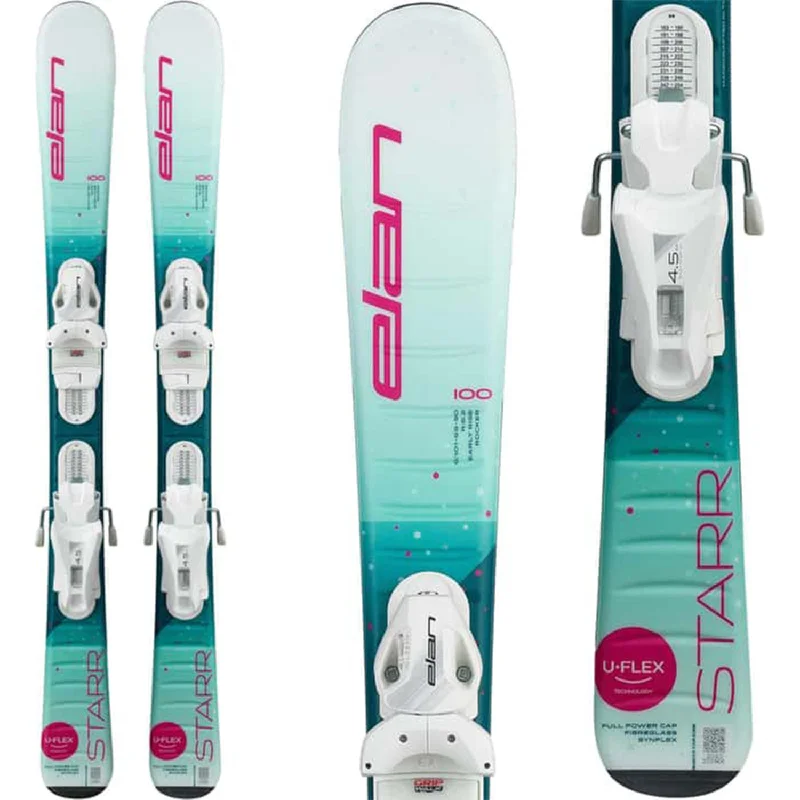 Ski bindings with integrated brakes-Elan Kids' Starr Skis w/EL 7.5 GW CA JRS White Bindings 2025