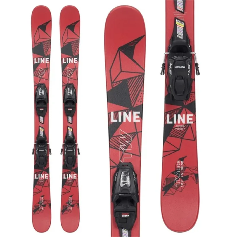 Ski bindings for skiing on fresh snow-Line Kids' Wallisch Shorty Skis w/FDT 4.5 Black Bindings 2025